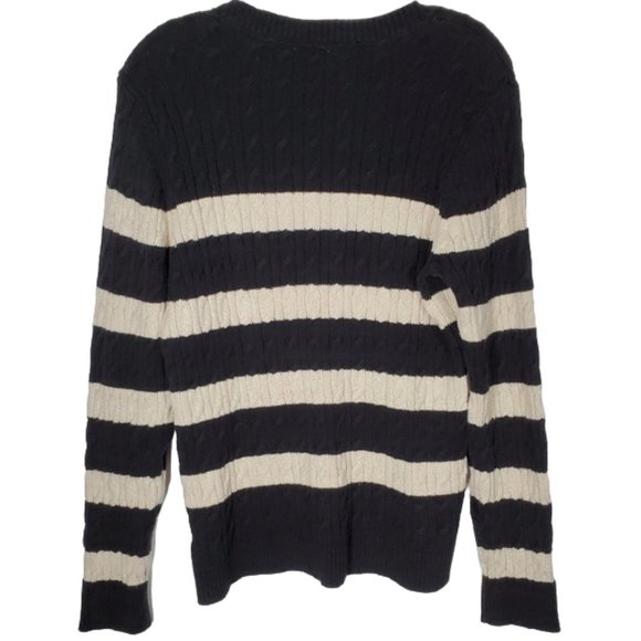 Charter Club Metallic Cable Knit Sweater Striped Casual Dressy Cotton Blend XL - Picture 8 of 13